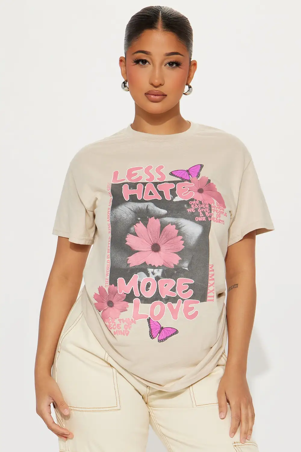 Less Haters More Love Graphic Tshirt - Sand