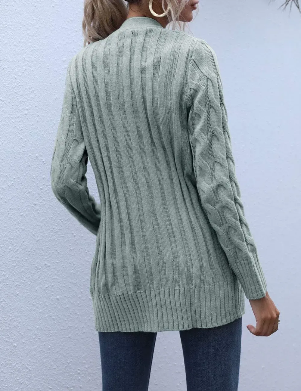 MEROKEETY Women's 2024 Fall Long Sleeve Cable Knit Sweater Open Front Cardigan Button Loose Outerwear