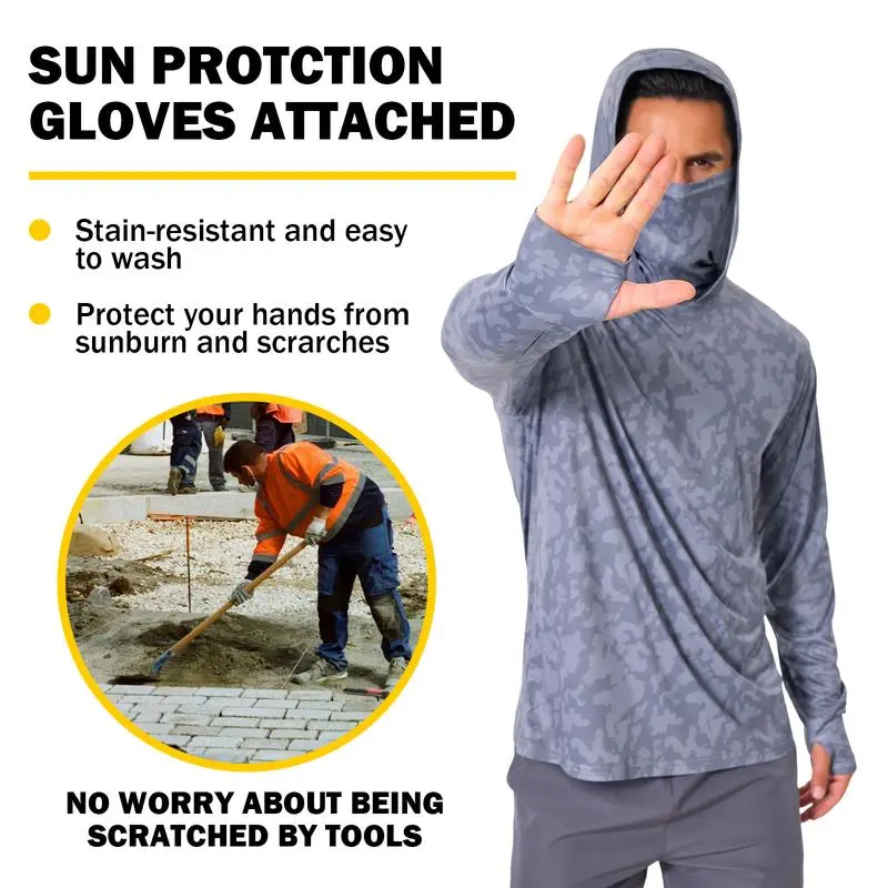 Men's UPF 50+ Hooded Camo Print Sun Protection Shirts