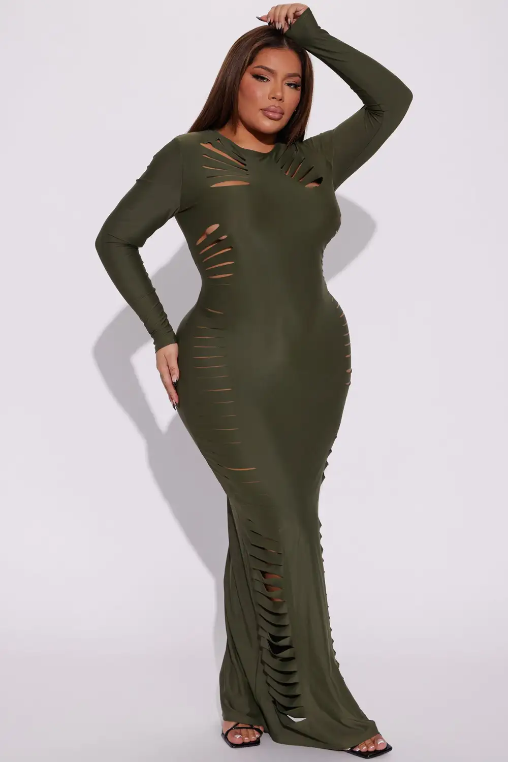 Melissa Distressed Maxi Dress - Olive