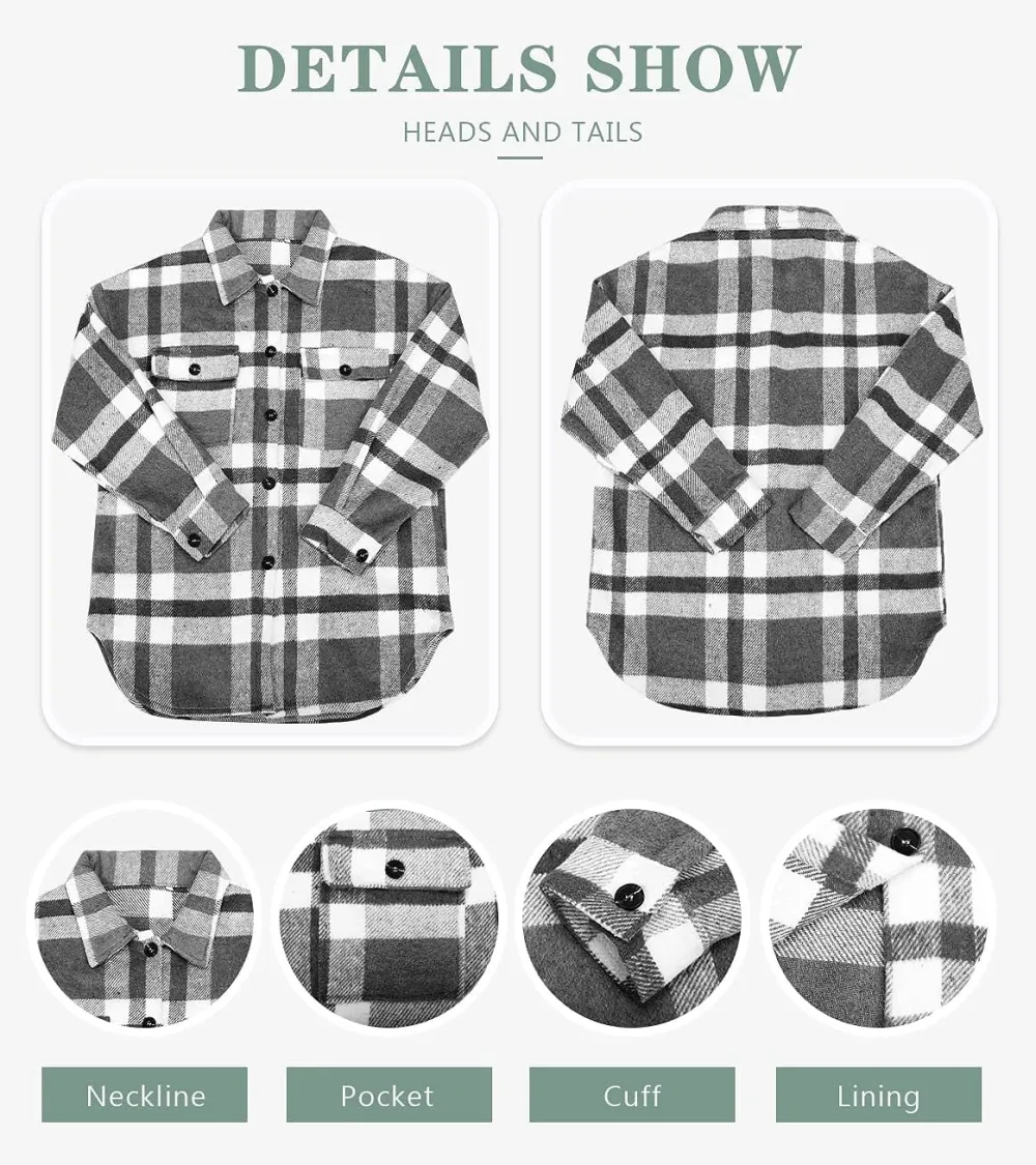 Women's Flannel Plaid Shacket Long Sleeve Button Down Chest Pocketed Shirts Jacket Coats