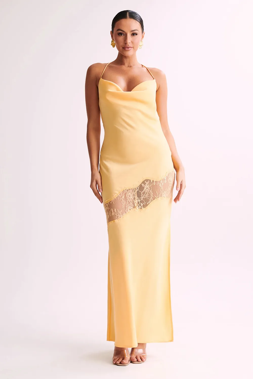 Lace Detail Satin Maxi Dress