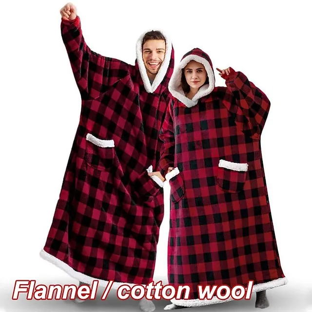 Oversized Wearable Blanket Christmas Flannel Thick Soft Warm Long Hoodie Blanket Big Hooded Sweatshirt Hoodie Blanket for Adults Women Girls Teenagers Teens Men Black