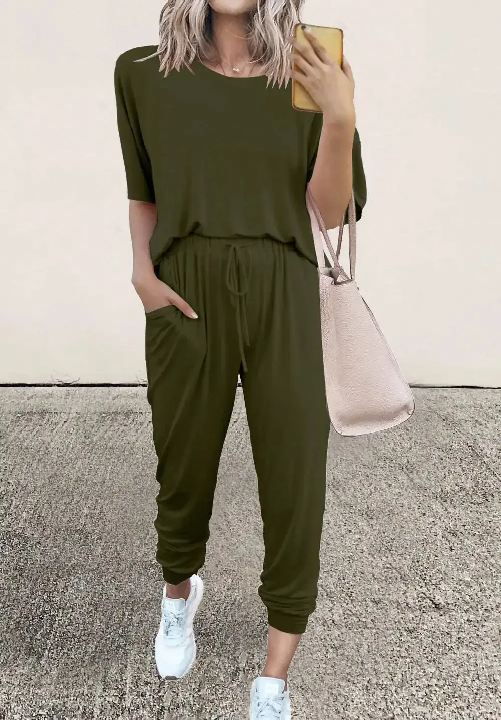 Two Piece Outfit Short Sleeve  Pullover Tops Tracksuits