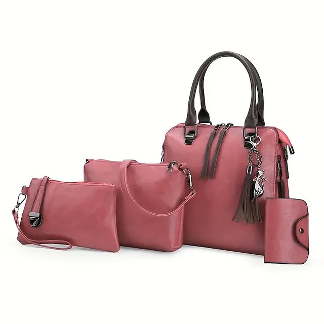 Boston Women's Handbag Set-PU Leather Shopping Bag-Zipper Adjustable Large Capacity Waterproof Bag-Set of 4
