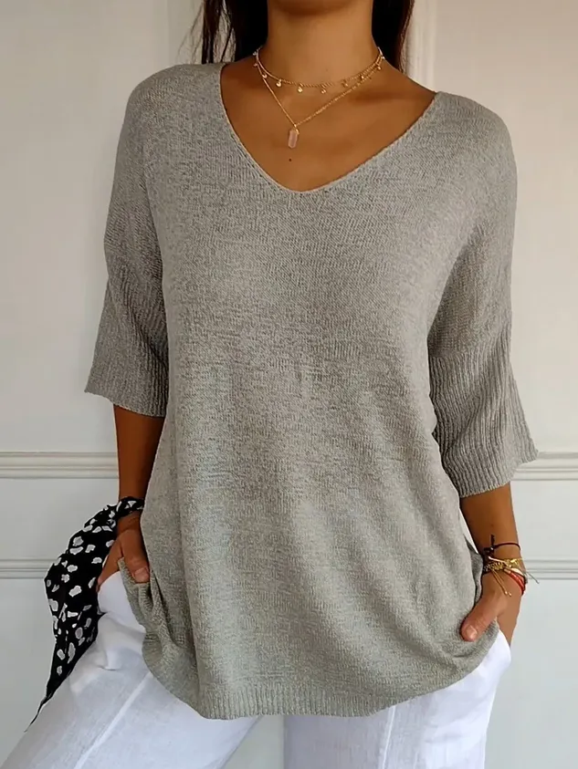 Yarn/Wool Yarn Casual V Neck Plain Sweater