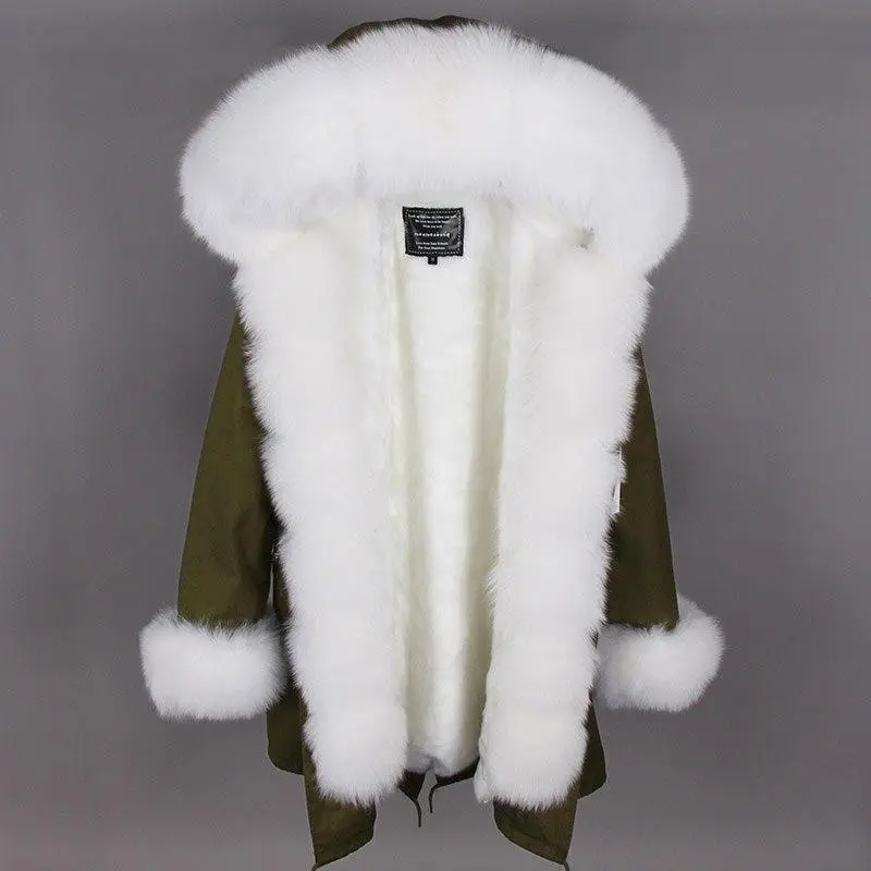 Women's Parka Fox Fur Coats Real Fur Winter Long Black Park Cotton Thick Warm