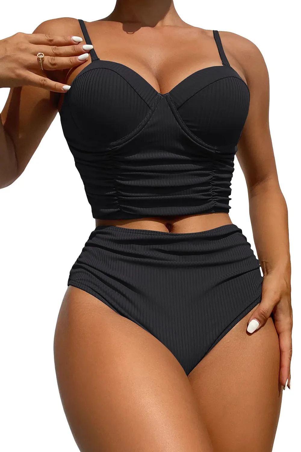 Women's Pleated High Waist Bikini Swimsuit Set