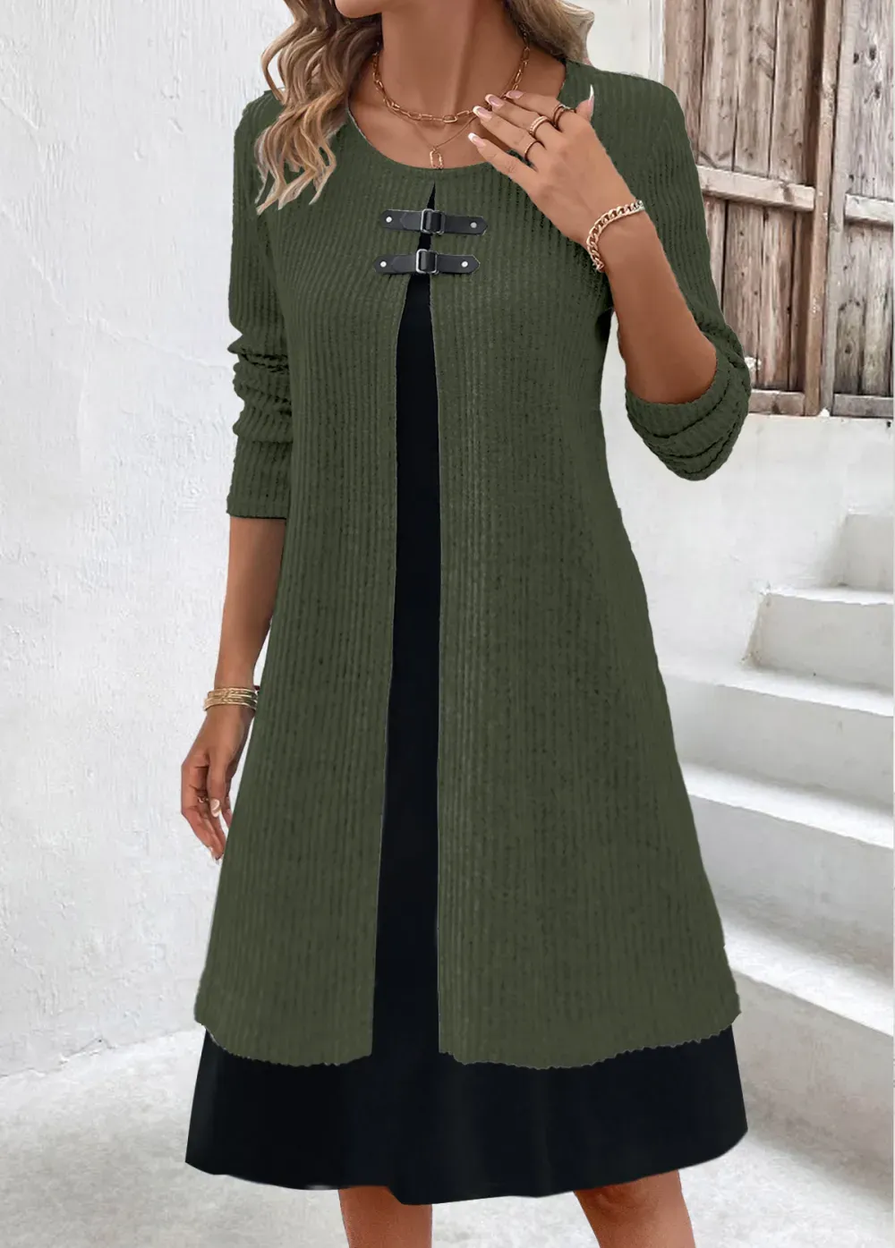 Light Grey Marl Fake 2in1 A Line Dress
