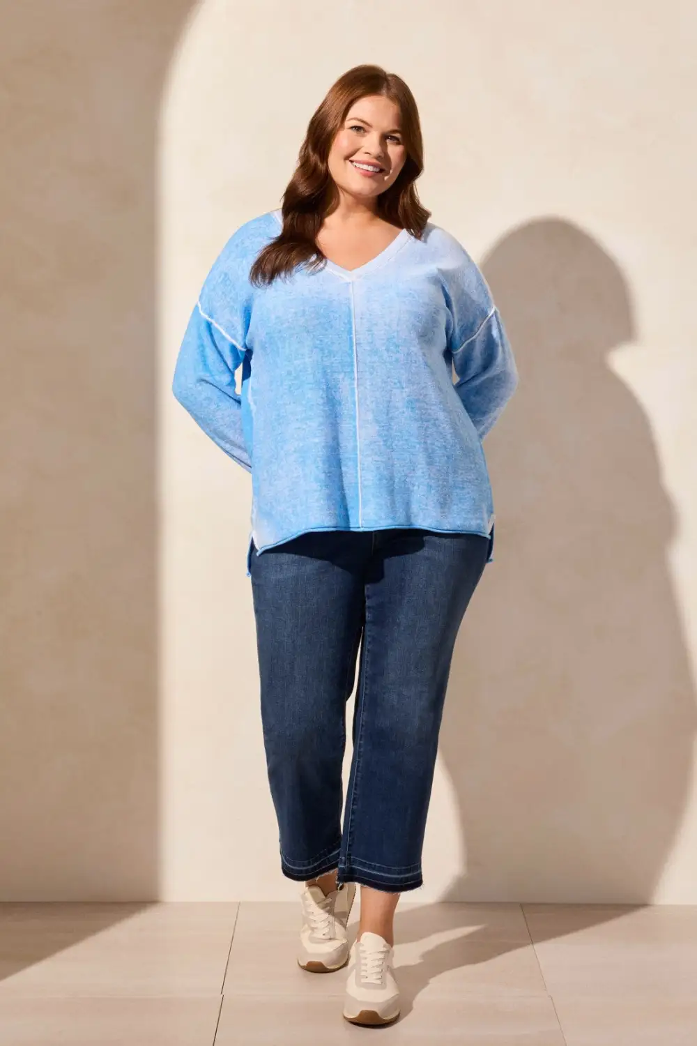 Special Wash Long Sleeve V-Neck Sweater-Sailboat