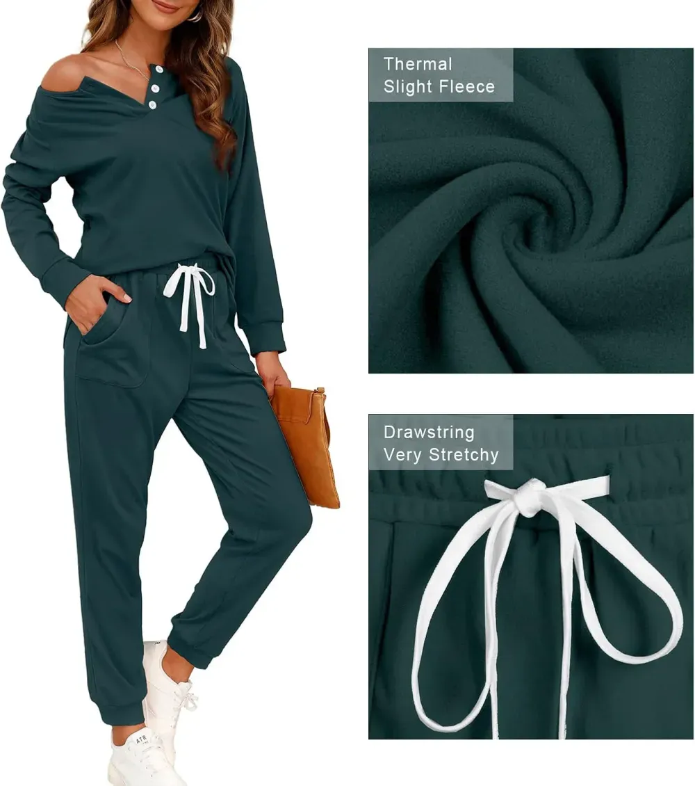 Two Piece Outfits for Women Lounge Sets Button Down Sweatshirt Sweatpants Sweatsuits Set with Pockets