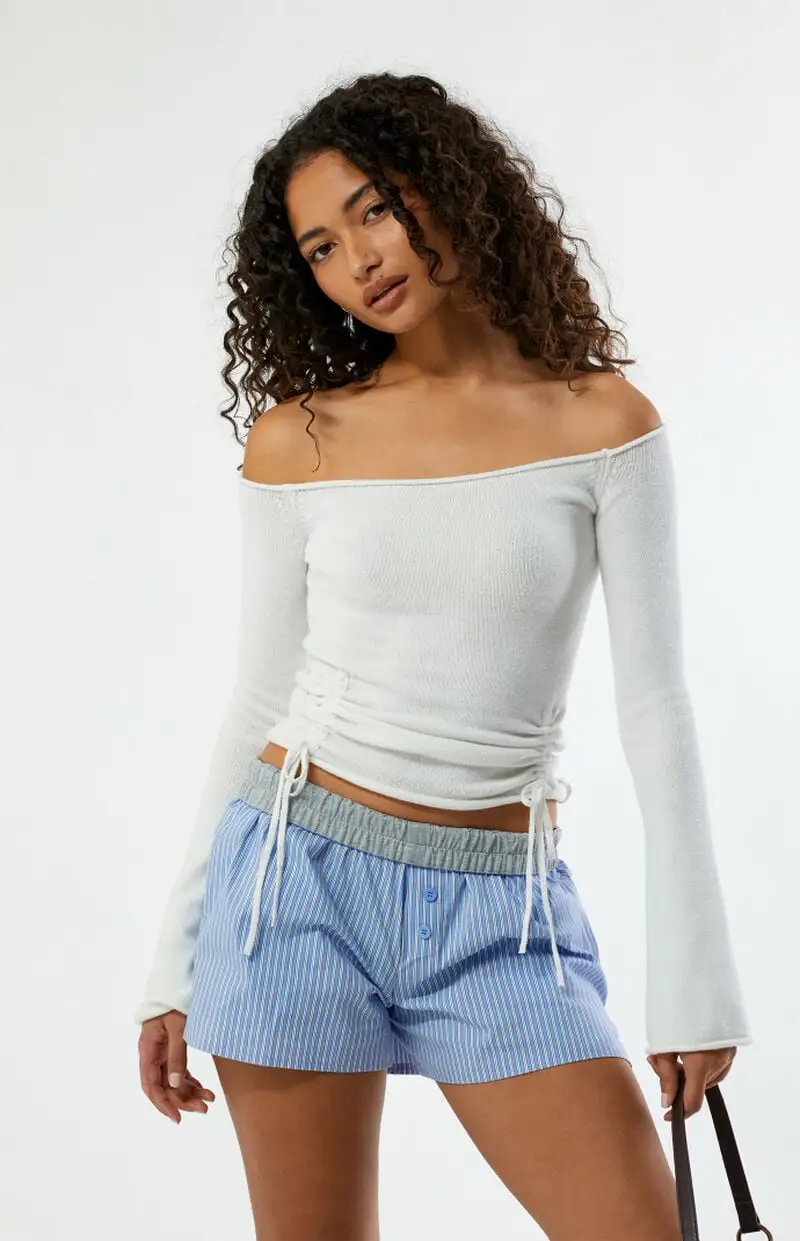 LA Hearts Carrie Cinched Off-The-Shoulder Sweater