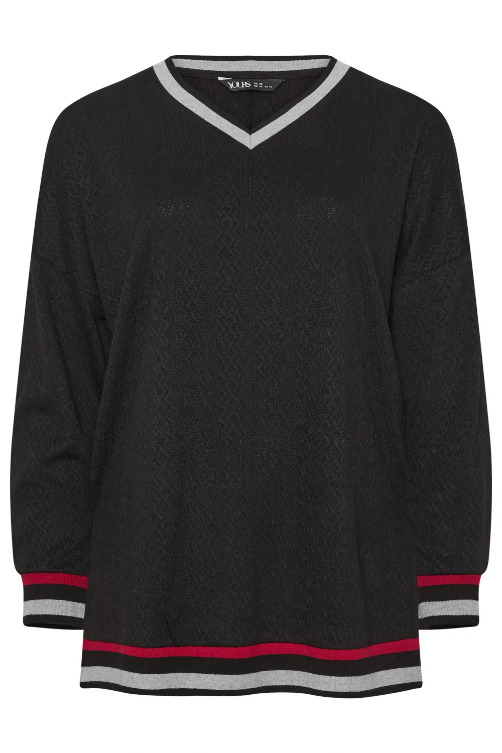 YOURS Curve Black V-Neck Knit Sweatshirt