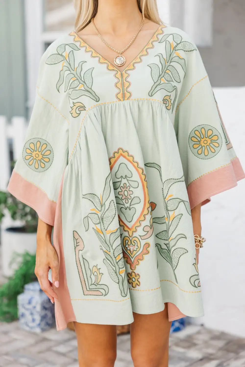 Just My Type Mint Green Floral Embroidery Babydoll Dress