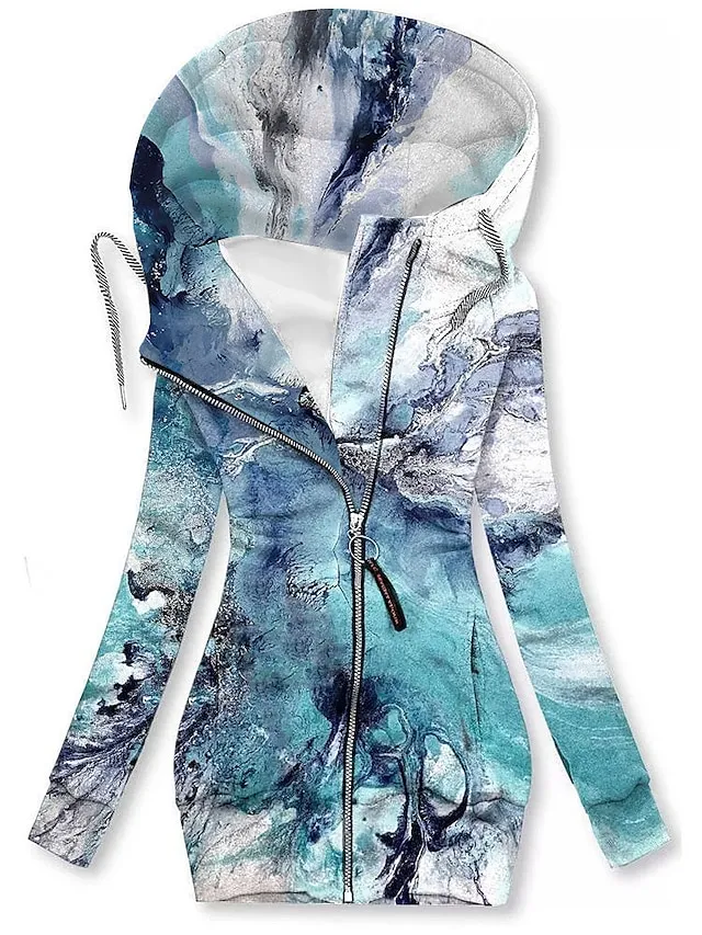 Women's Zip Hoodie Sweatshirt Streetwear Zip Up Black Yellow Light Green Floral Geometric Butterfly Street Casual Hoodie Long Sleeve Top Micro-elastic Fall & Winter
