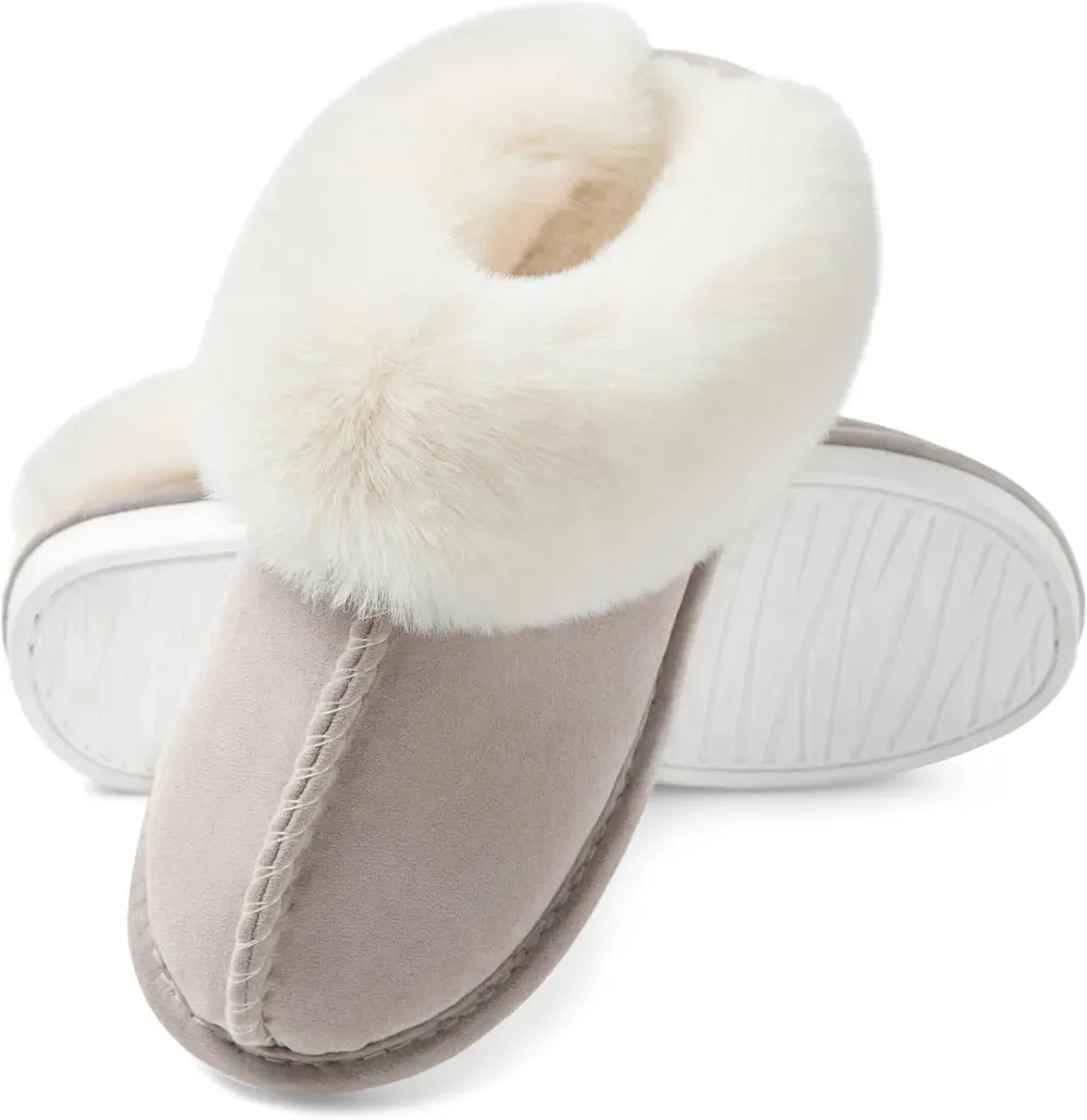 Womens Slipper with Memory Foam Fluffy Soft Warm Slip On House Slippers Anti-Skid Cozy Plush for Indoor Outdoor