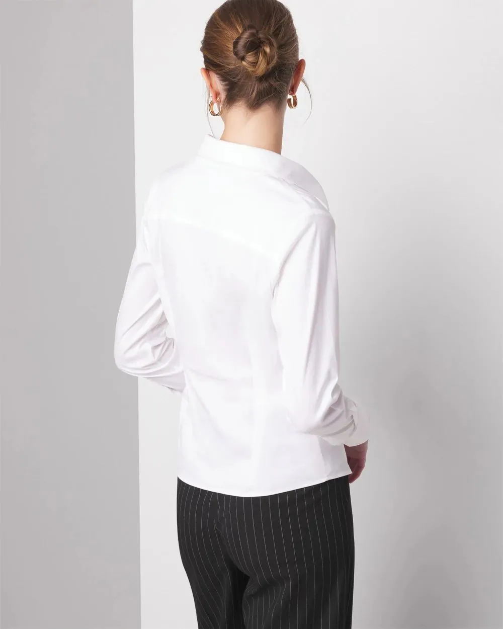 Petite Long Sleeve Surplice Poplin Shirt