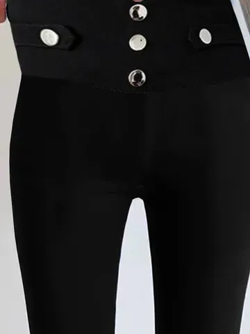 Casual Plain Buckle Natural Long Legging