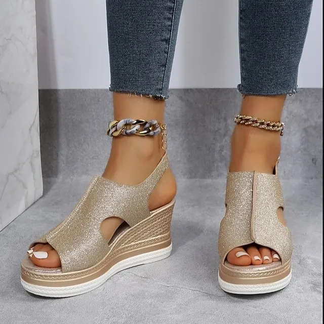 Women's Sandals Wedge Sandals Platform Sandals Plus Size Outdoor Daily Beach Summer Wedge Heel Peep Toe Casual Minimalism Faux Leather Buckle Solid Color Silver Gold