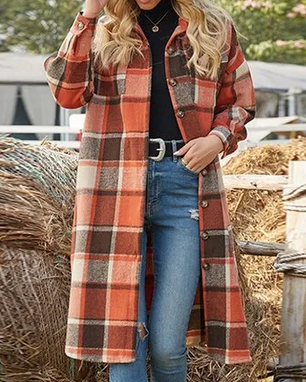 Casual Plaid Lapel Trench Coat