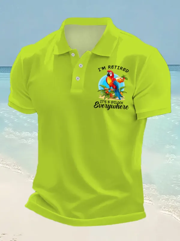 Men's I‘m Retired It‘s 5 O'clock Somewhere Parrot Print Casual Top