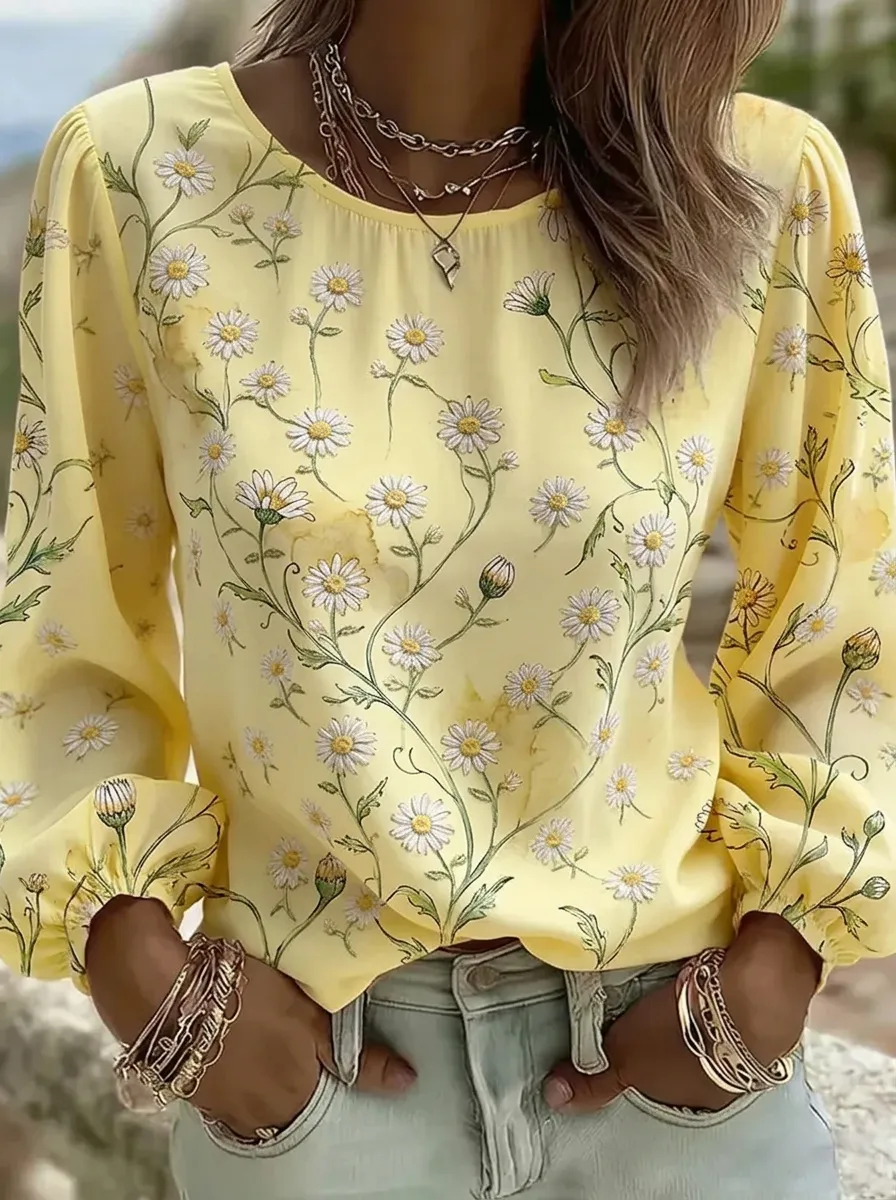 Women's Nashville Daisy Floral Printed long sleeve blouse