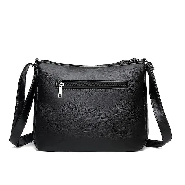 Women's Crossbody Bag Shoulder Bag PU Leather Outdoor Office Zipper Adjustable Large Capacity Lightweight Flower Black