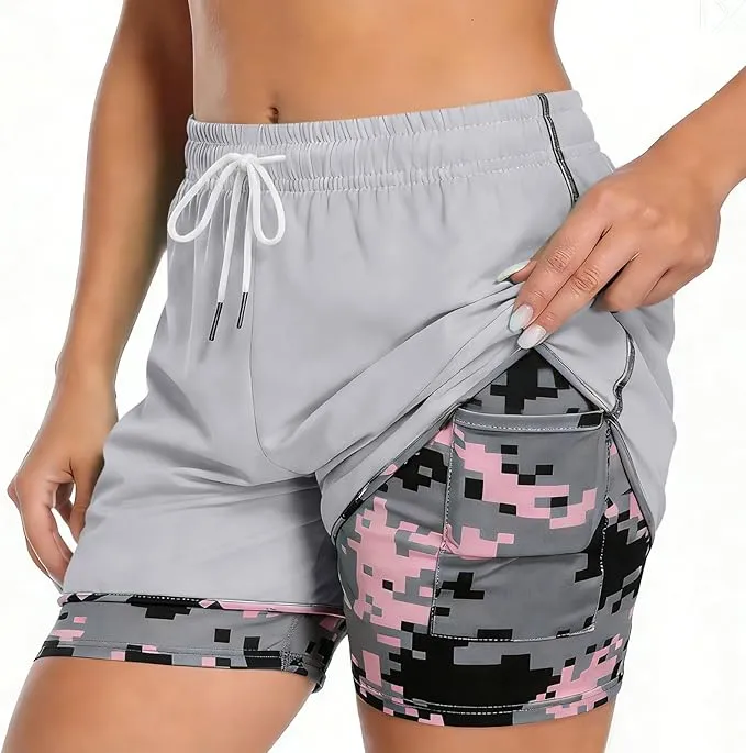 Workout Shorts Women Drawstring High Waist Running Short Pants Quick Dry Gym Athletic Board Clothes with Pockets