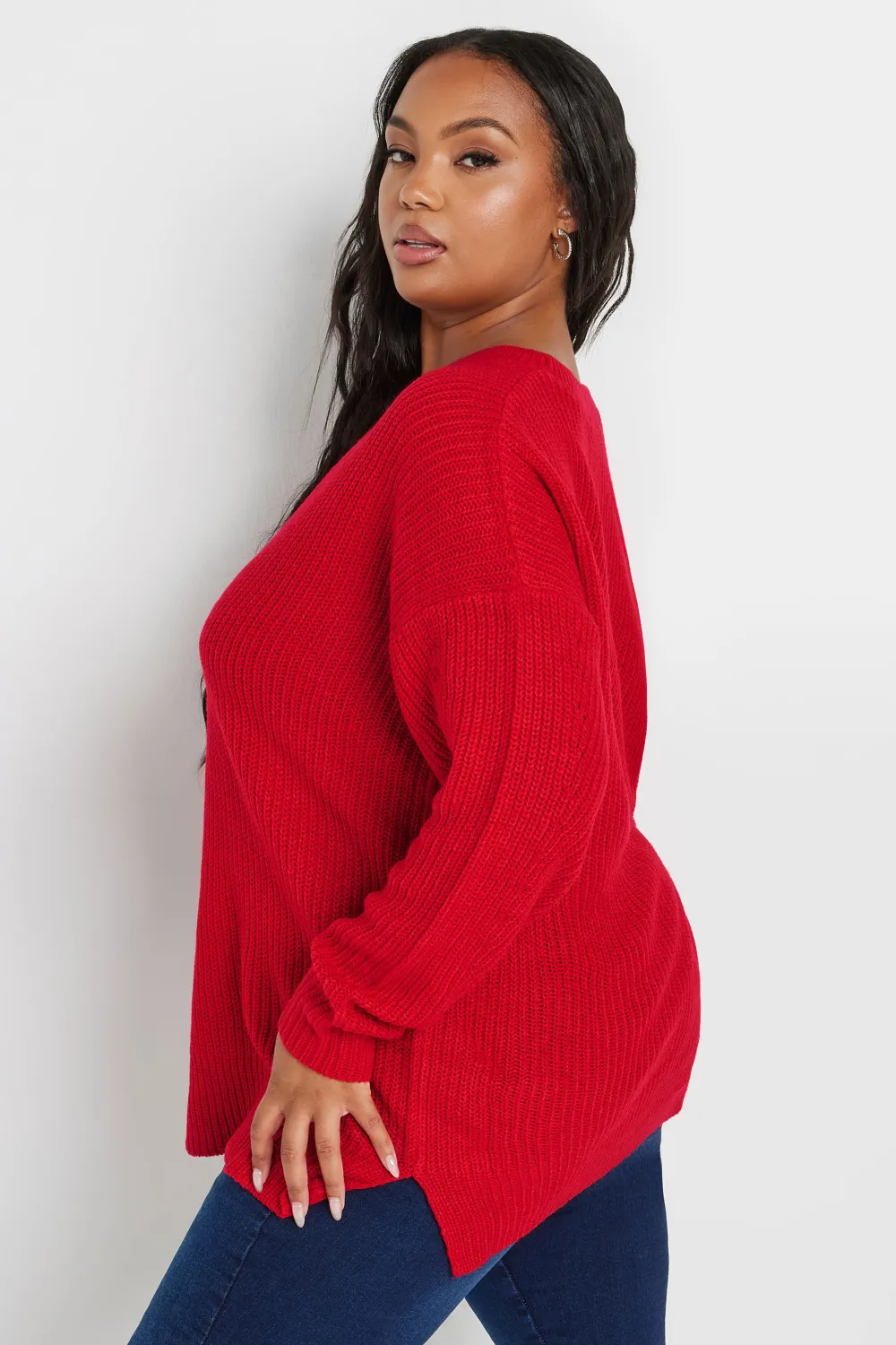 YOURS Curve Grey Drop Shoulder Knitted Jumper