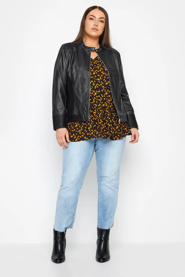 Evans Faux Leather Ribbed Biker Jacket