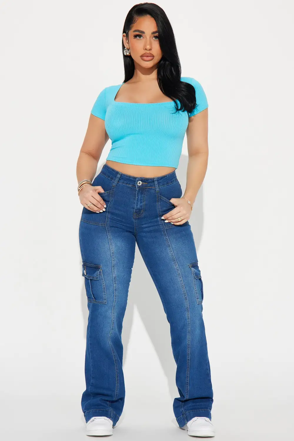 Conflicted Cargo Stretch Bootcut Jeans - Medium Wash