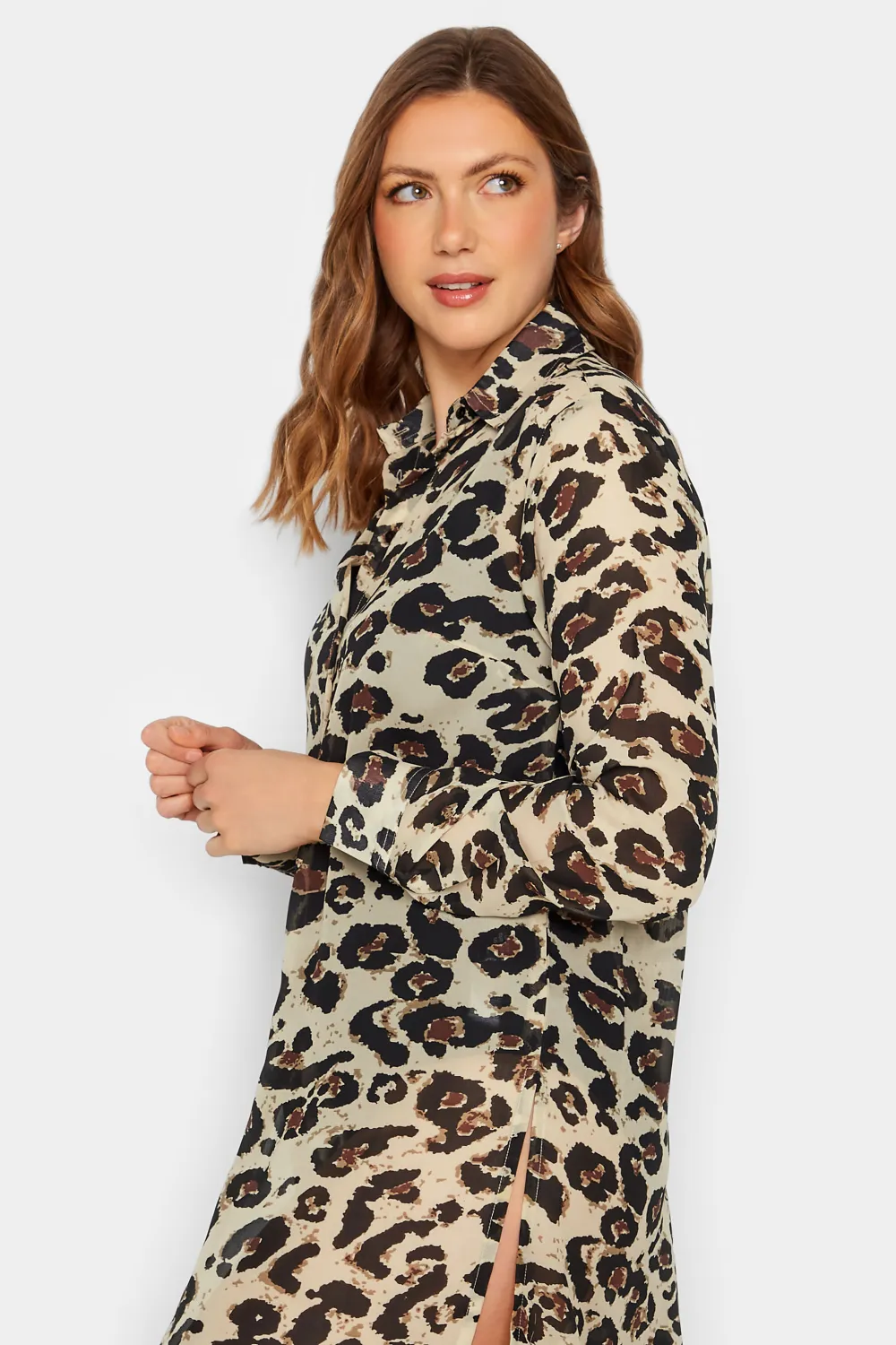 LTS Tall Brown Leopard Print Longline Beach Shirt