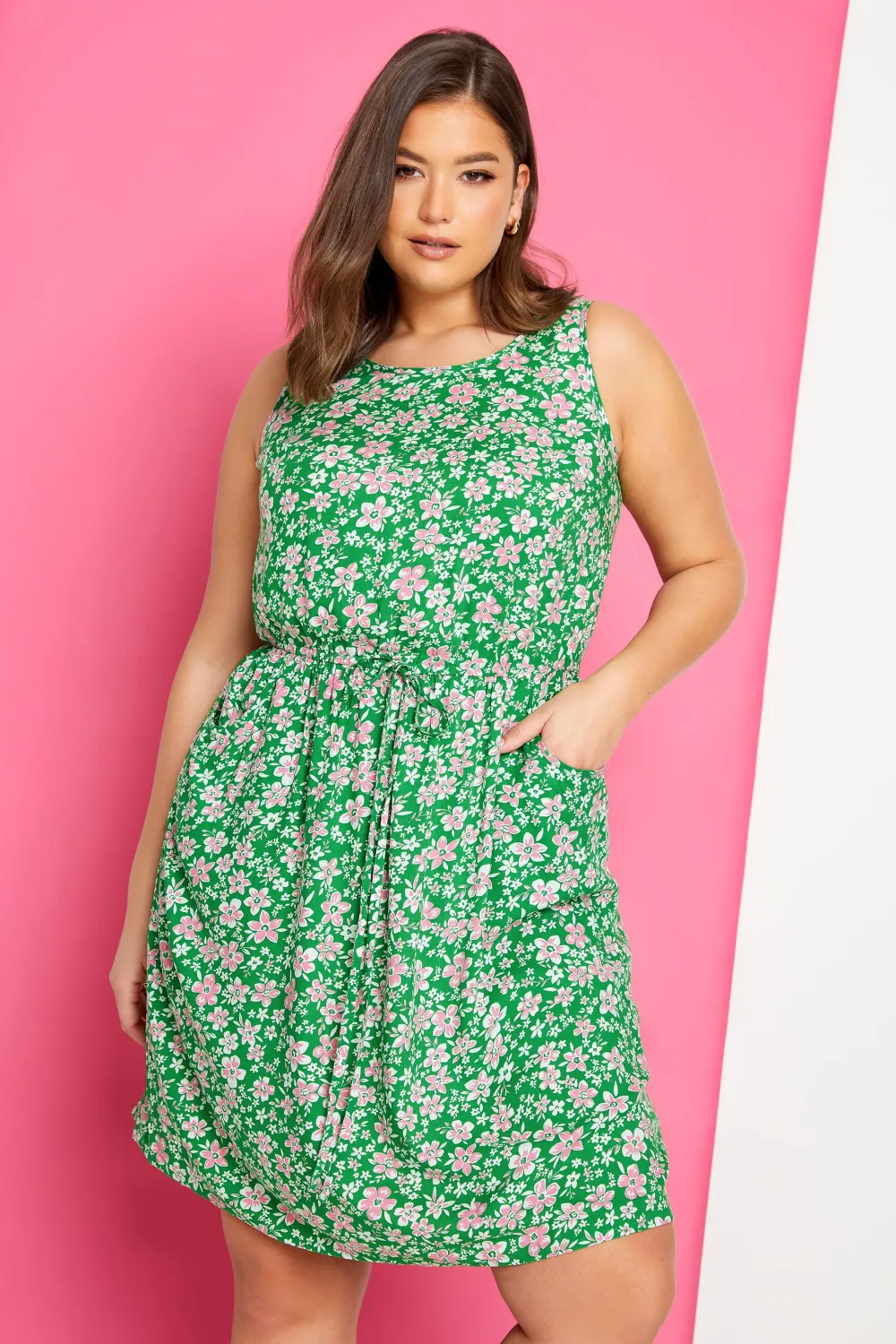 YOURS Curve Green Floral Ditsy Print Mini Dress