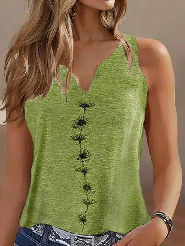 Women's Tank Top Floral Casual Holiday Print Black Sleeveless Basic V Neck