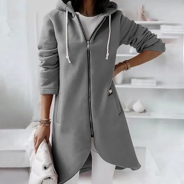 Women's Zip Hoodie Sweatshirt Fleece Sports Streetwear Pullover Pocket Drawstring Zip Up Black Pink Red Solid Color Street Casual Hoodie Long Sleeve Top Fleece lined Micro-elastic Fall & Winter