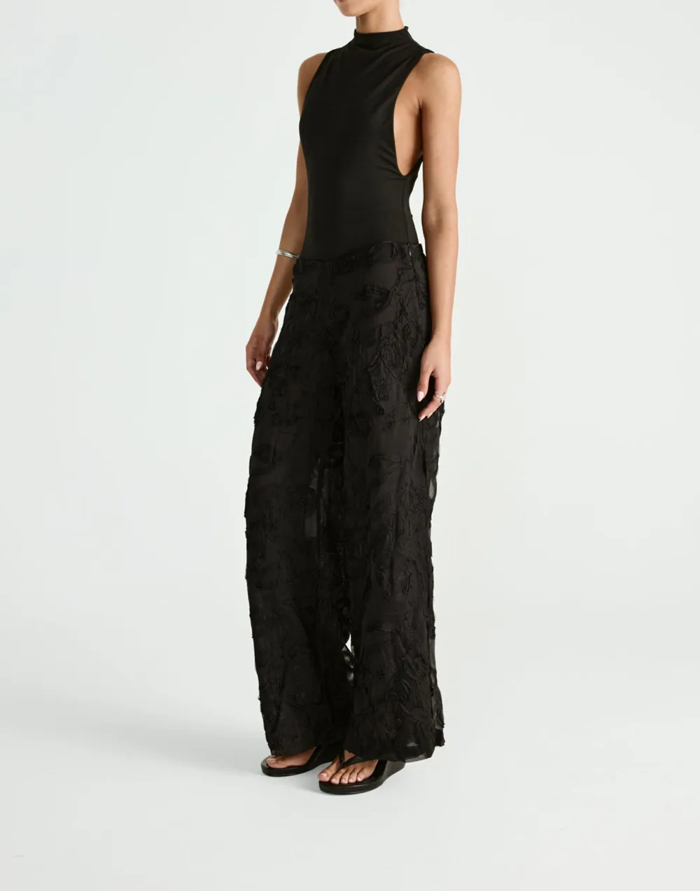 Creative Floral Texture High Waist Wide Leg Pants