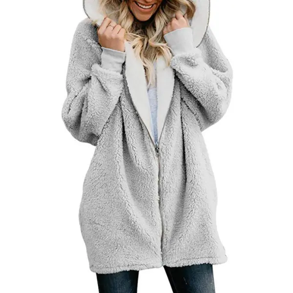 Mayoulove Women zipper warm coat with hood