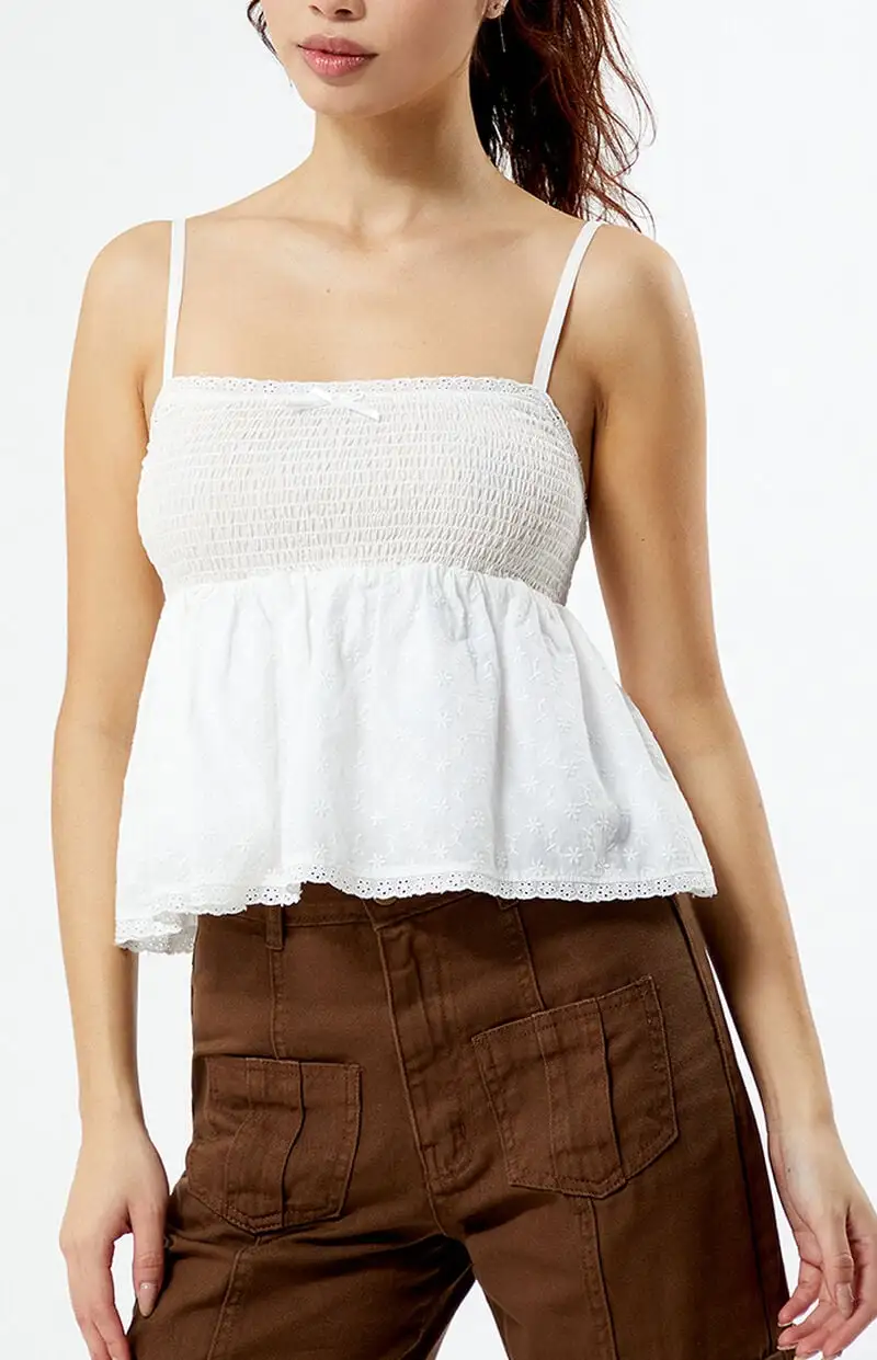 LA Hearts Ruched Bow Tie Babydoll Top