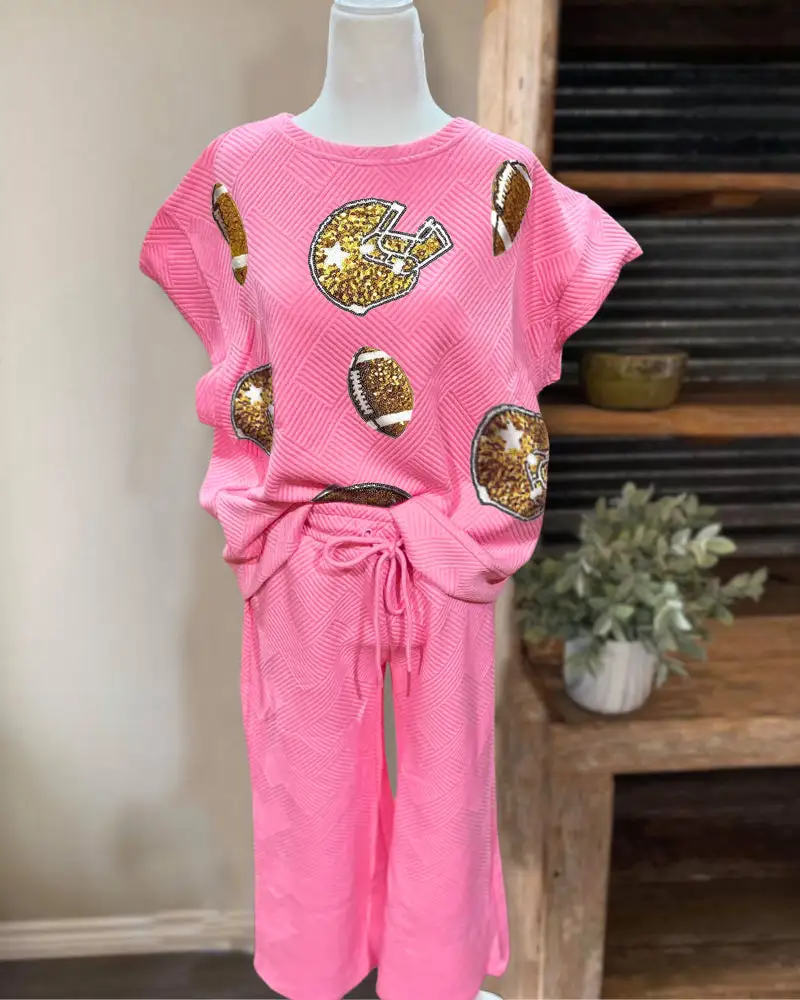 Football And Helmet Sequins Quilted Set