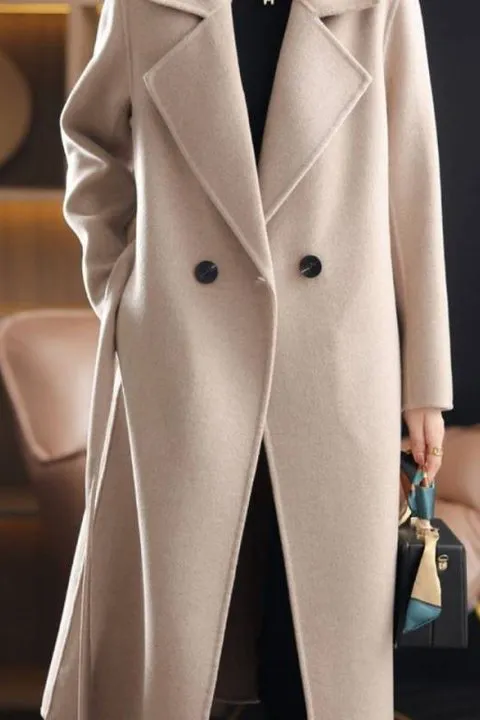Double Buttons Front Tie Lapel Coat