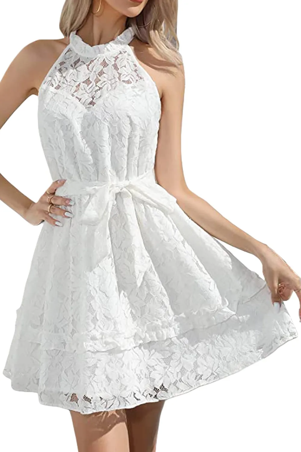 Y2k Floral Lace Dress-White