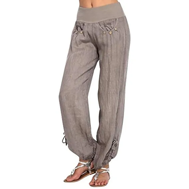 Women's Pants Trousers Baggy Solid Color Baggy Mid Waist Fashion Streetwear Office Daily Black White S M Autumn / Fall Spring & Summer