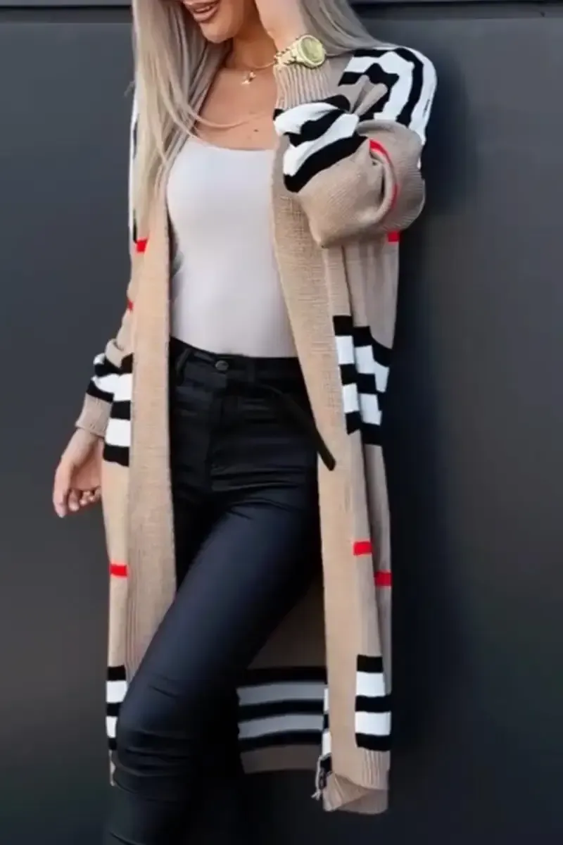 Women's Casual Striped Colorblock Knit Cardigan