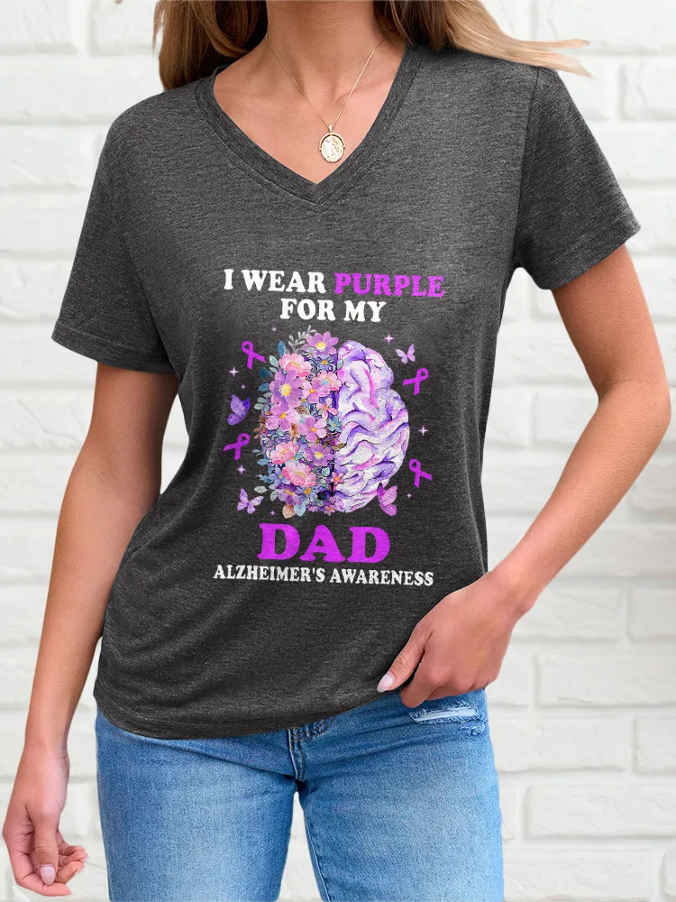 Women'S V-Neck Short-Sleeved T-Shirt Alzheimer'S Awareness Sunflower Prints