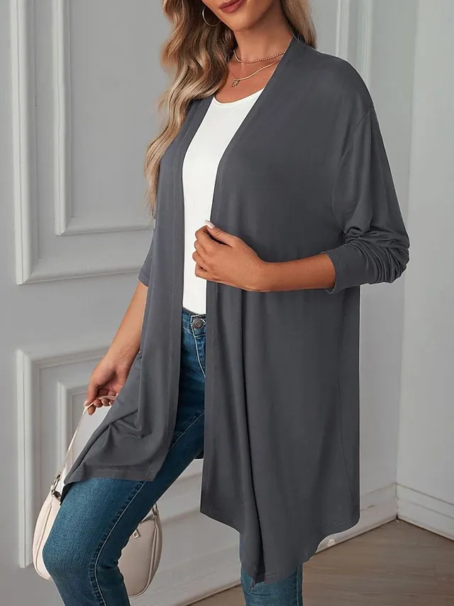 Women's Cardigan Crew Neck Knit Asymmetric Hem Spring Fall Daily Casual Long Sleeve Solid Color Plain Black Wine