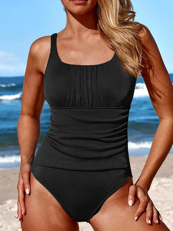 Women's Swimwear One Piece Normal Swimsuit Quick Dry Solid Color Black Green Bodysuit Bathing Suits Sports Beach Wear Holiday