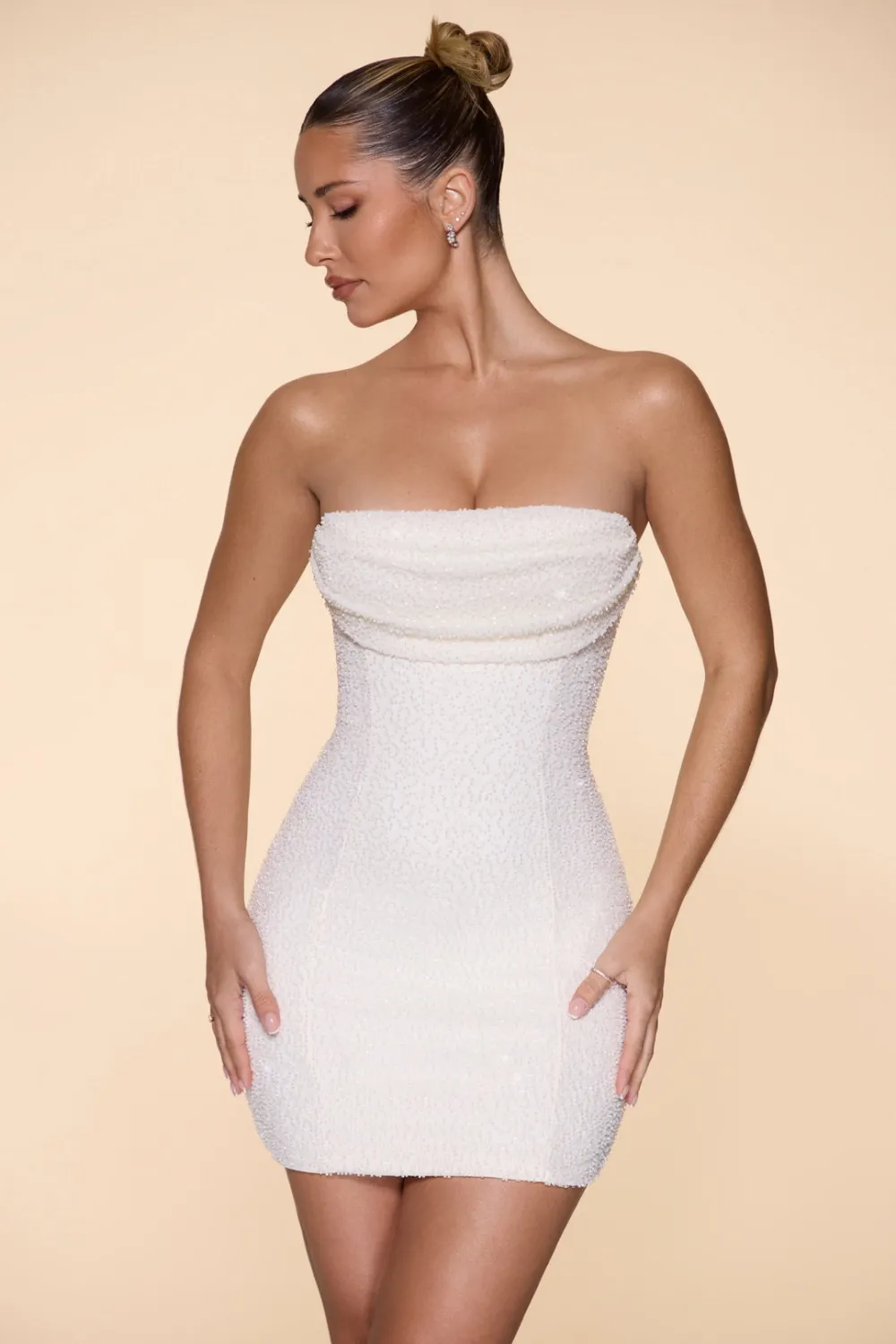 Embellished Strapless Mini Dress - Red&Orange