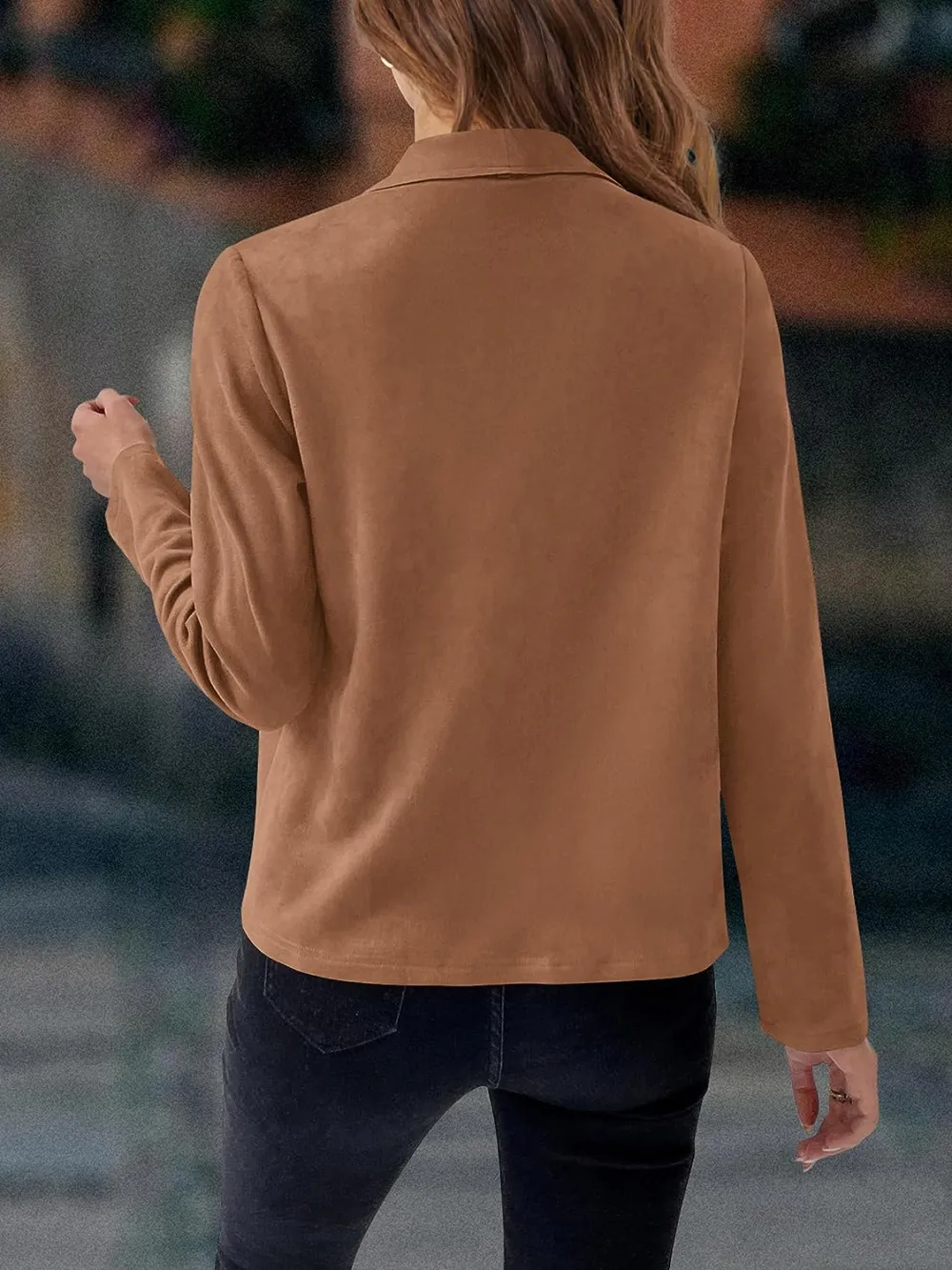 Women's Faux Suede Jackets 2023 Fall Clothes Long Sleeve Open Front Cropped Coat Outwear