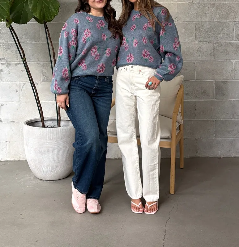 Floral Pattern Knit Sweater Top