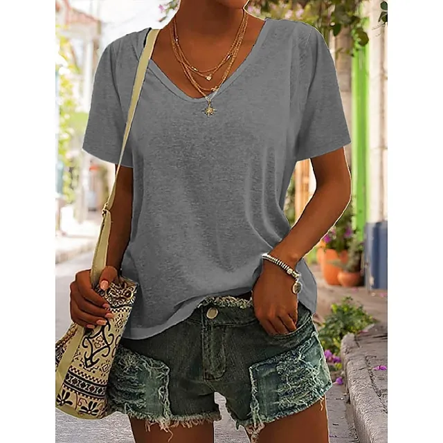 Women's Blouse T shirt Tee Basic Plain Daily V Neck T-shirt Sleeve Regular Summer White Black Blue Purple Dark Red
